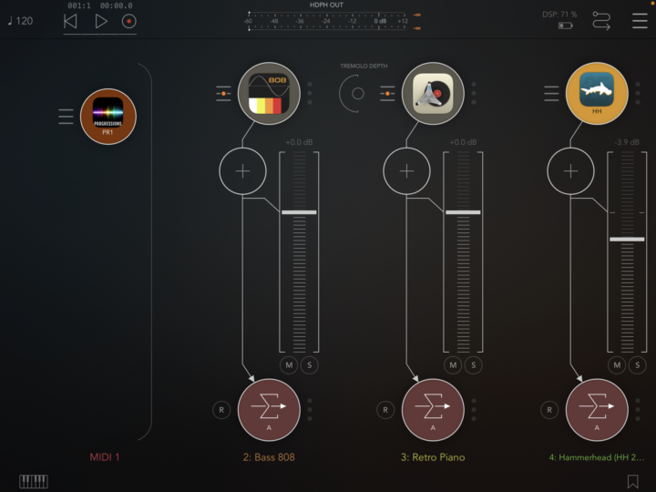 4pockets Progressions. Prueba en AUM con otras apps y Multitrack